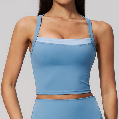 Women Criss Cross Back Yoga Tank Top Push Up Sports Bra Fitness Running Workout Gym Vest Color Block Sport Underwear Crop Top