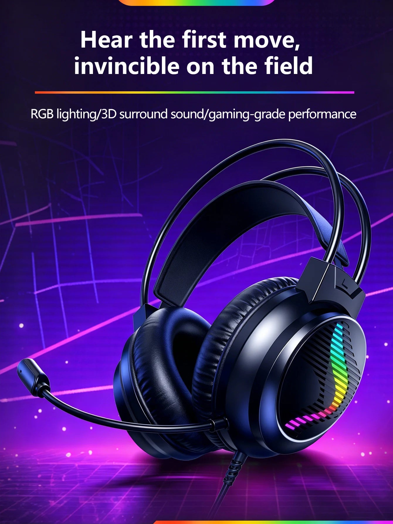 AKKHOO Gaming Headset 3,5mm RGB – 360° Roterbar Mikrofon Minnesskum CE/RoHS Internetcafé Gaming Svart Vit