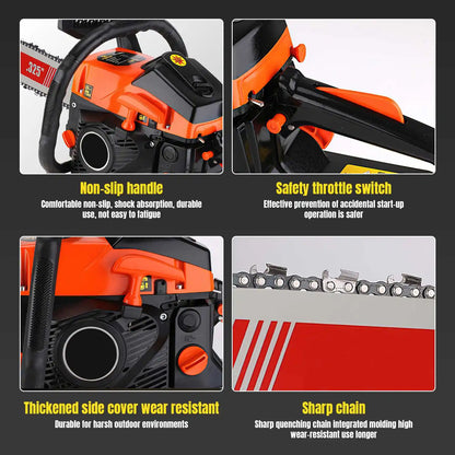 6000W 2-Stroke 20 Inch Gas Powered Chainsaw, 68CC Heavy Duty Logging Saw, Anti-Vibration Petrol Chain Saw for Farm, Garden & Tree Felling
