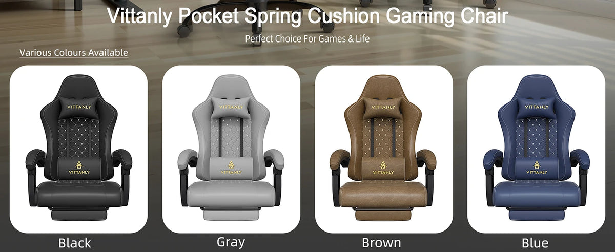 Vittanly Gaming Chair Ergonomic Gaming Chair with Headrest, Lumbar Cushion and Footrest, Height-Adjustable Rotating Office Chair