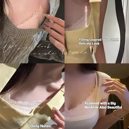 French Lace Bra V Neck Seamless Bra Women's Adjustable Thin Strap Wireless Thin Cup Layering Base Intimates Lingerie Solid S-XL