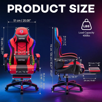 300lbs Gaming Chair with Music Rhythm RGB LED Lights and Wireless Speakers Ergonomic Massage Computer Gaming Chair with Footrest