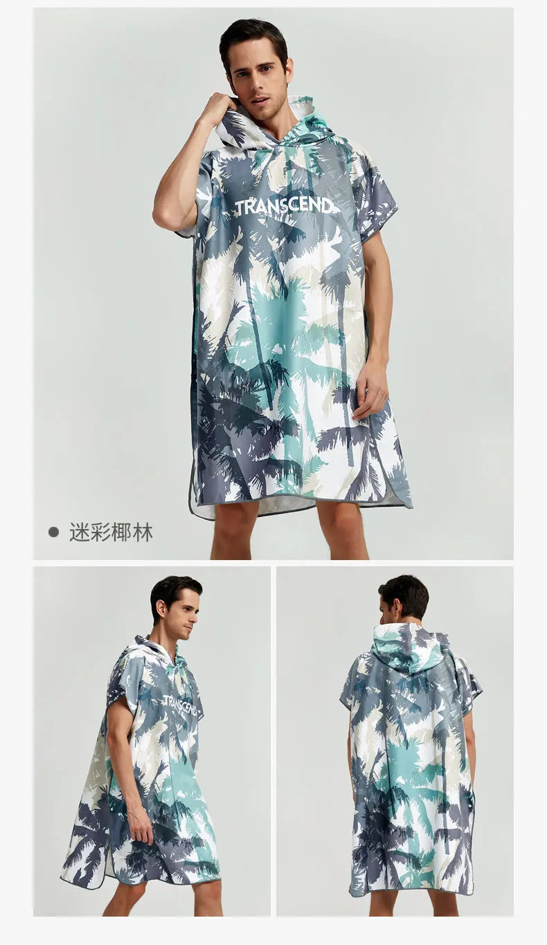 HOTMANGO Microfiber Poncho Towel Surf Beach Wetsuit Changing Towel Bath Robe with Hood,Watersports Activities,Adults Men Women