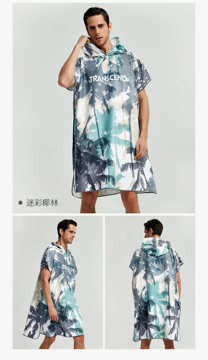 HOTMANGO Microfiber Poncho Towel Surf Beach Wetsuit Changing Towel Bath Robe with Hood,Watersports Activities,Adults Men Women