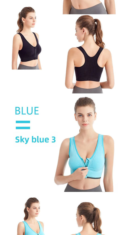 Front Zip Sports Bra High Impact Support Breathable Wire Free Running Yoga Top for Women