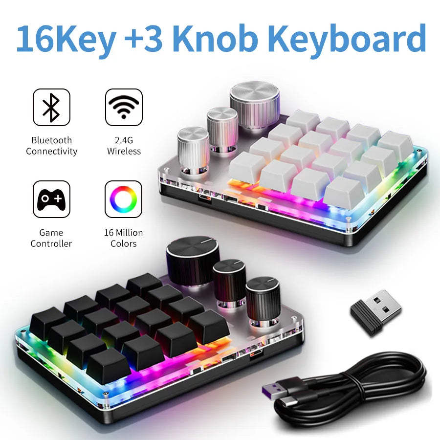 Bluetooth Macropad Macro Mechanical Keyboard 16 Keys 3 Knob RGB Mini Gaming Custom Programming Hotswap Keypads For Photoshop