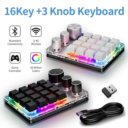 Bluetooth Macropad Macro Mechanical Keyboard 16 Keys 3 Knob RGB Mini Gaming Custom Programming Hotswap Keypads For Photoshop