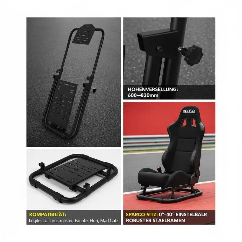 Steering wheel stand 600–830mm Gaming seat 0°–40° Steel frame gaming seat Racing simulator for racing games Gaming seat Racing seat Racing seat for Logitech Thrustmaster Fanatec Hori and Mad Catz