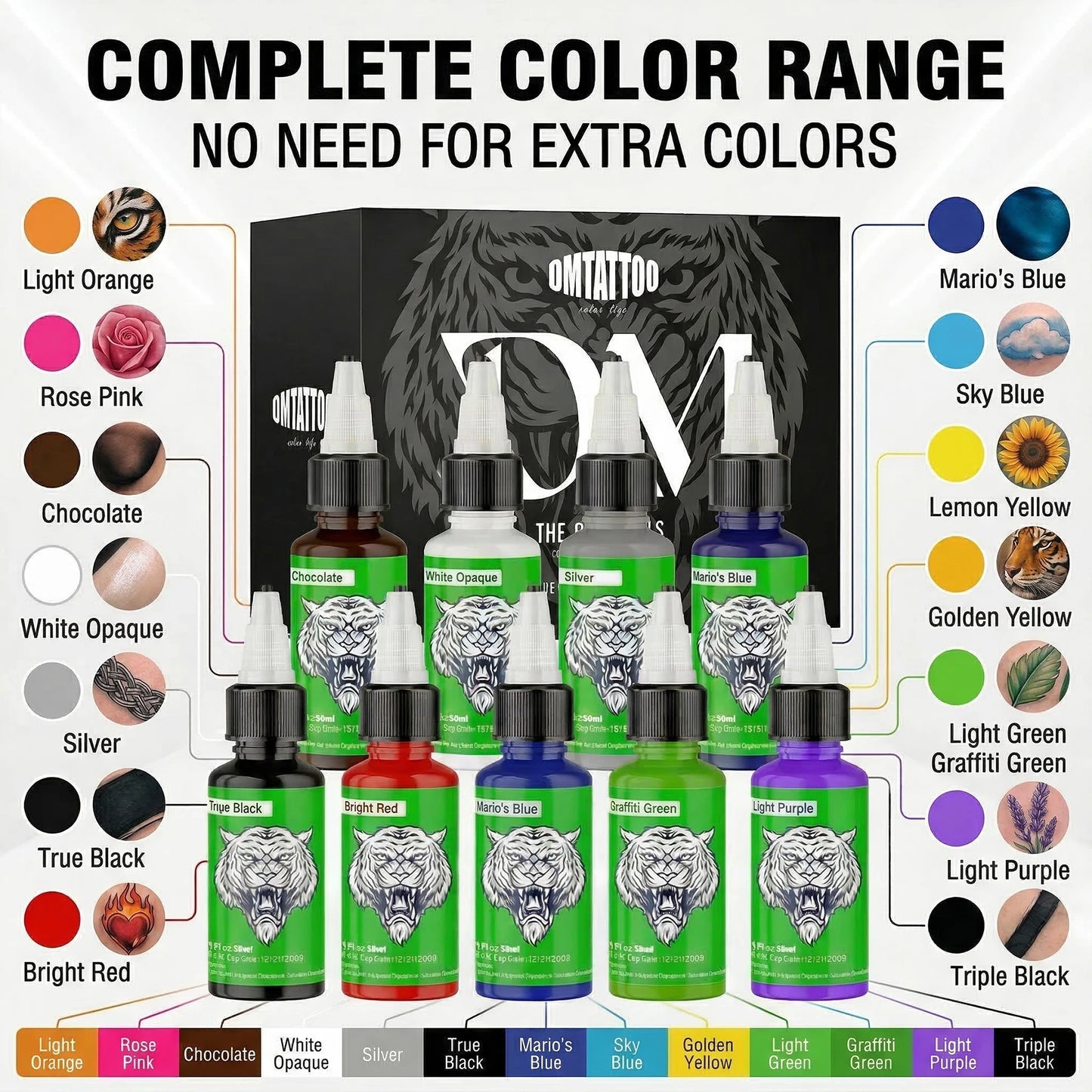 DM Tattoo Ink 15 Color 1OZ/Bottle Natural Plant Extract Pigment Body Painting Long Lasting No Color Loss Professional Tattoo Ink