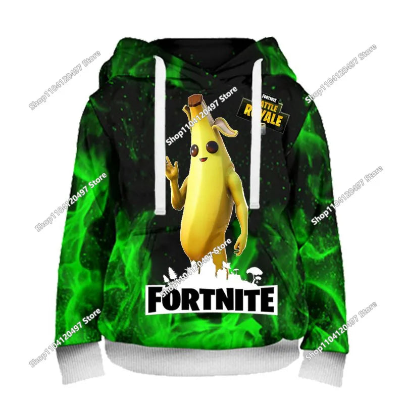 Fortnite Hoodie Barn & Vuxna – 3D-tryckt Animerad Pullover Polyester Casual Streetwear Storlek 110–160cm + Vuxenstorlekar