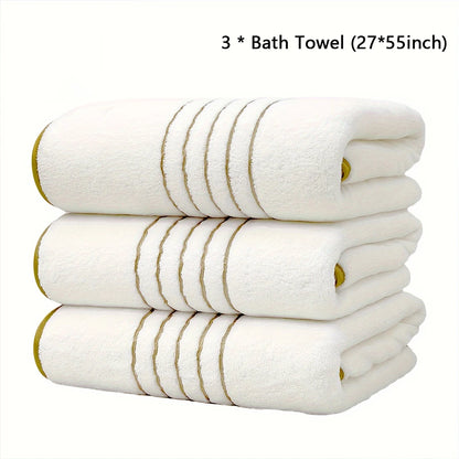 2/3/6/8 Pcs Bath Towel Set White & Gray with Gold Accents, Soft Absorbent Premium Towels for Home, Hotel & Bathroom