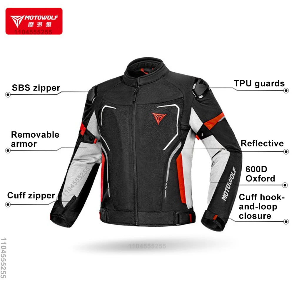 Motowolf Man Jacket Summer Motorcycle Jacket Breathable Motocross Jacket CE Certified Armor Protection Anti Fall Moto Clothing