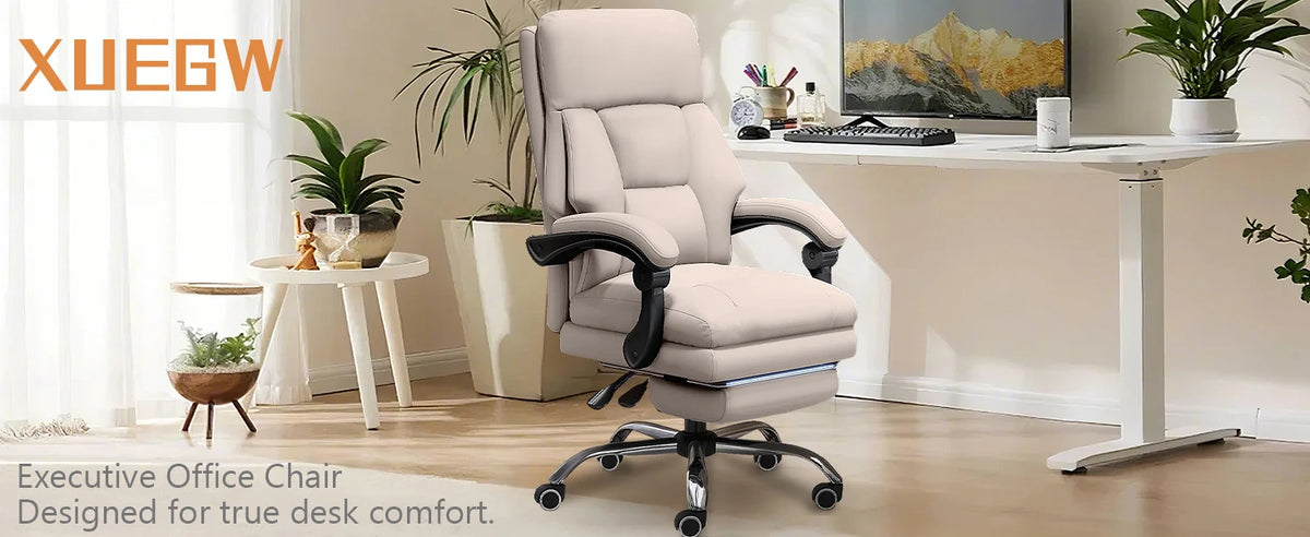 High-Back Ergonomic Office Chair, Swivel with Retractable Footrest, Multi-Position Adjustable Boss Chair