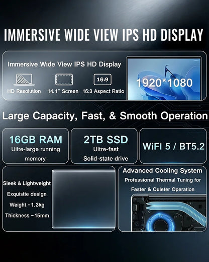 2026 Hot 14.1" Laptop Intel Core i9-10980HK 32GB RAM 2TB SSD Win11 Pro 1920x1080 FHD Ultra Slim Gaming Notebook Computer PC