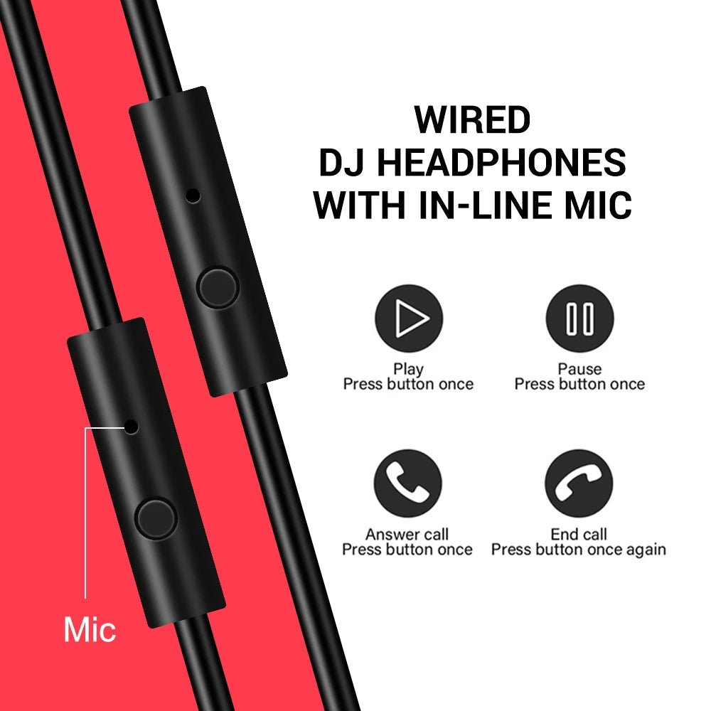 OneOdio Studio DJ Headset Over-Ear – 40mm Neodym 32Ω 110dB 90° Roterande Avtagbar Kabel 3,5mm/6,3mm CE 2 Års Garanti Röd