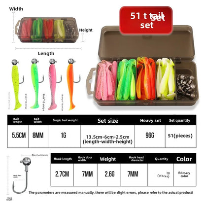 Soft Tail Bait Set Fake Bait 5.5/7/9/12cm Two-color Fishing Lure with Lead Head Hook for Angling