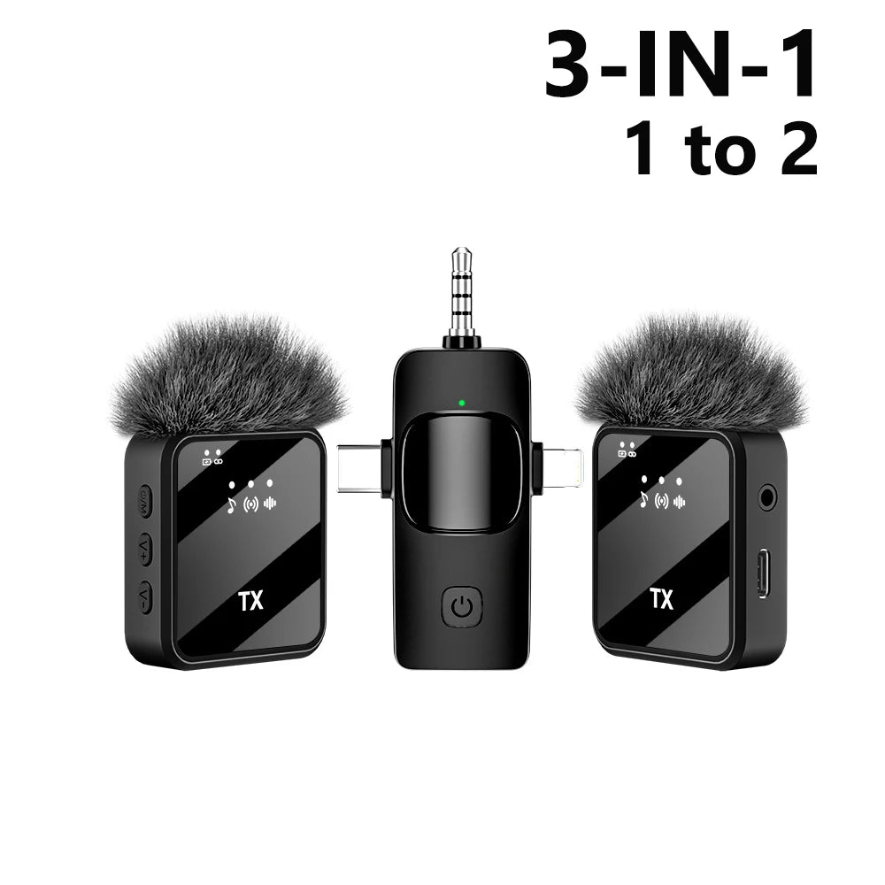 KEBIDUMEI 3 in 1 Wireless Lavalier Microphone Dual Noise Reduction Mini 1 to 2 Mic for Living Broadcast Gaming Video Recording