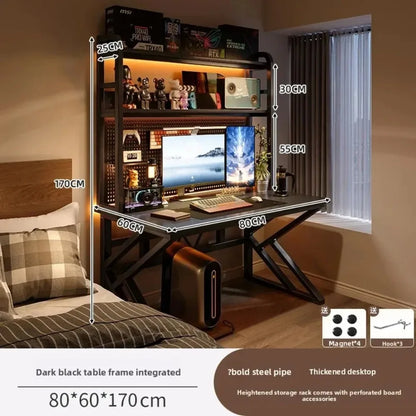 Gaming Desk with Bookshelf and Pegboard Computer Desk with Storage Shelf Home Office Study Desk for Bedroom Small Space