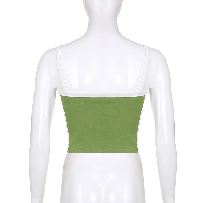 Dam Stickad Crop Top – Ärmlös Ryggöppen Y2K Vintage Patchwork Cami Sommar, 3 Färger S–L
