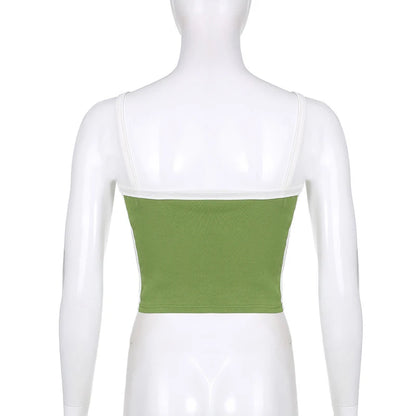 Dam Stickad Crop Top – Ärmlös Ryggöppen Y2K Vintage Patchwork Cami Sommar, 3 Färger S–L