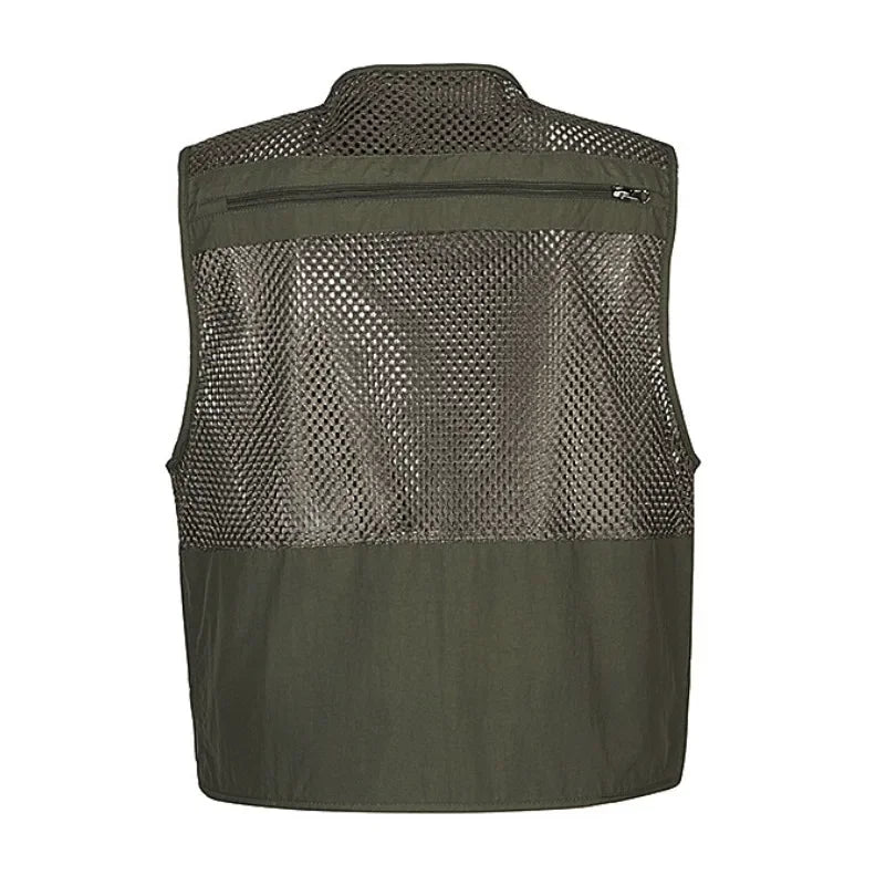 Plus Size Men's Vest Mesh Waistcoat Summer Tool Multi Pocket Work Wear Big Large Cargo Sleeveless Jacket Male Fishing Quick Dry