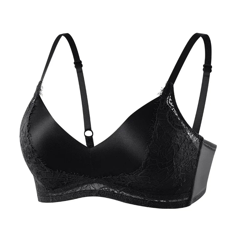 SuyaDream,Women Silk Bras, 93%Silk 7%Spandex, Wire Free, Lace Padded Bra, 2025 New Cozy Intimates, Black, White