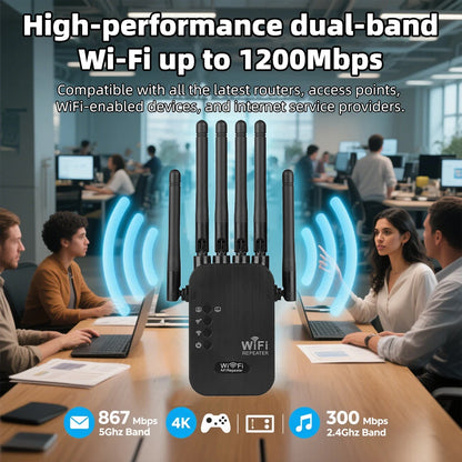 Wireless 5G WiFi Repeater 1200Mbps Router Wifi Booster Dual Band Long Range Extender 5Ghz Wi-Fi Signal Amplifier Repeater