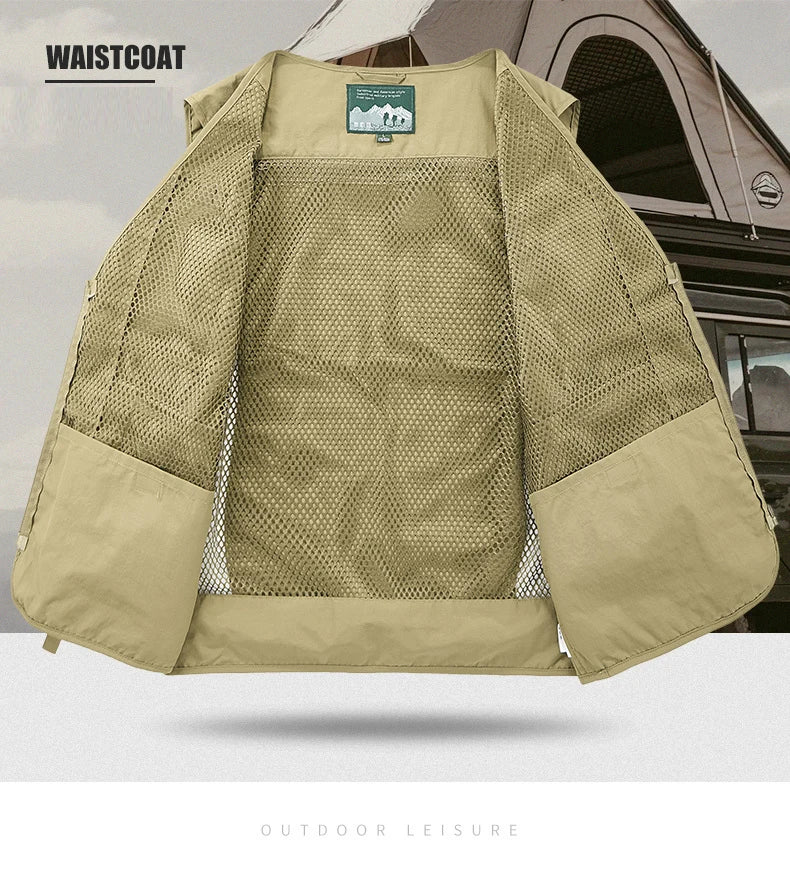 Fishing Vest Breathable Fishing Travel Mesh Vest with Zipper Pockets Summer Work Vest for Outdoor Activities