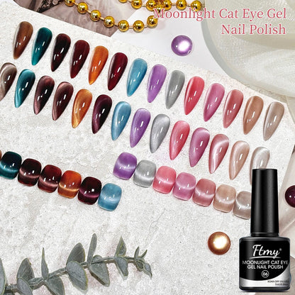 8PC White Moonlight Cat Eye Gel Nail Polish - UV/LED Soakable, Glossy Finish, Heart Pattern, Alcohol Free - Great Gift for Women
