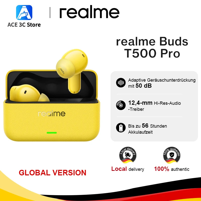 realme Buds T500 Pro trådlösa in-ear-hörlurar med laddningsfodral