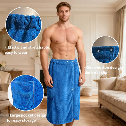 Men's Bath Skirt - Quick-Dry Spa Wrap with Adjustable Waist, Super Soft Coral Fleece Showerrobe, Highly Absorbent Post