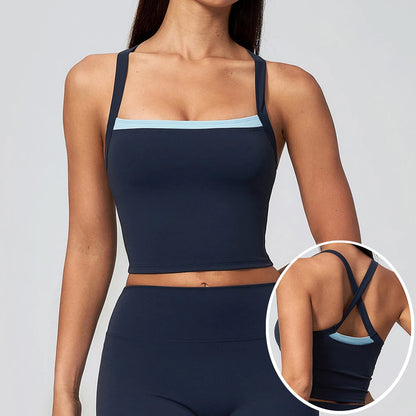 Women Criss Cross Back Yoga Tank Top Push Up Sports Bra Fitness Running Workout Gym Vest Color Block Sport Underwear Crop Top