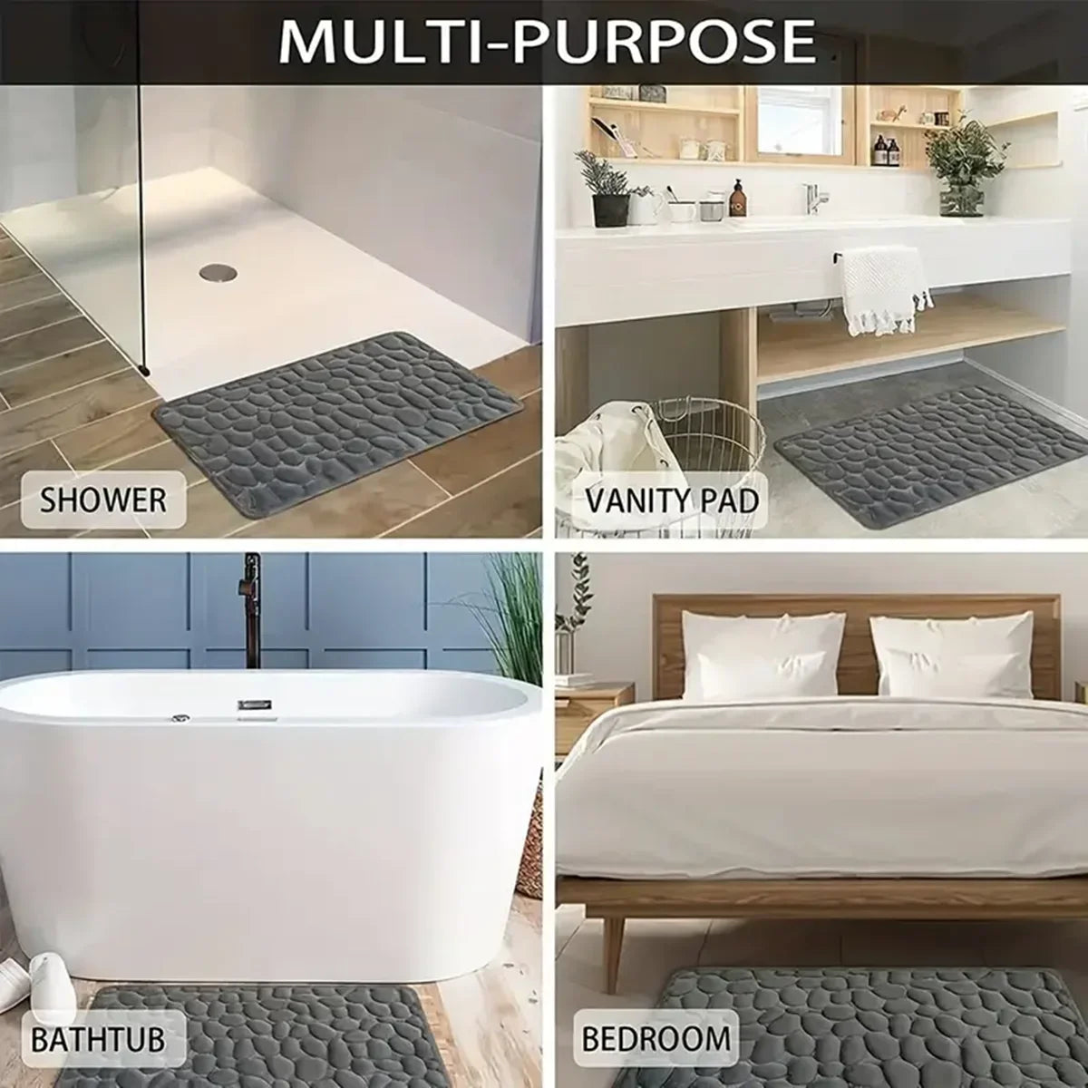 Bathroom Non Slip Mat Bath Mats Absorbent Doormat Carpet 3D Cobblestone Embossed Door Floor Mats Machine Washable Quick Drying