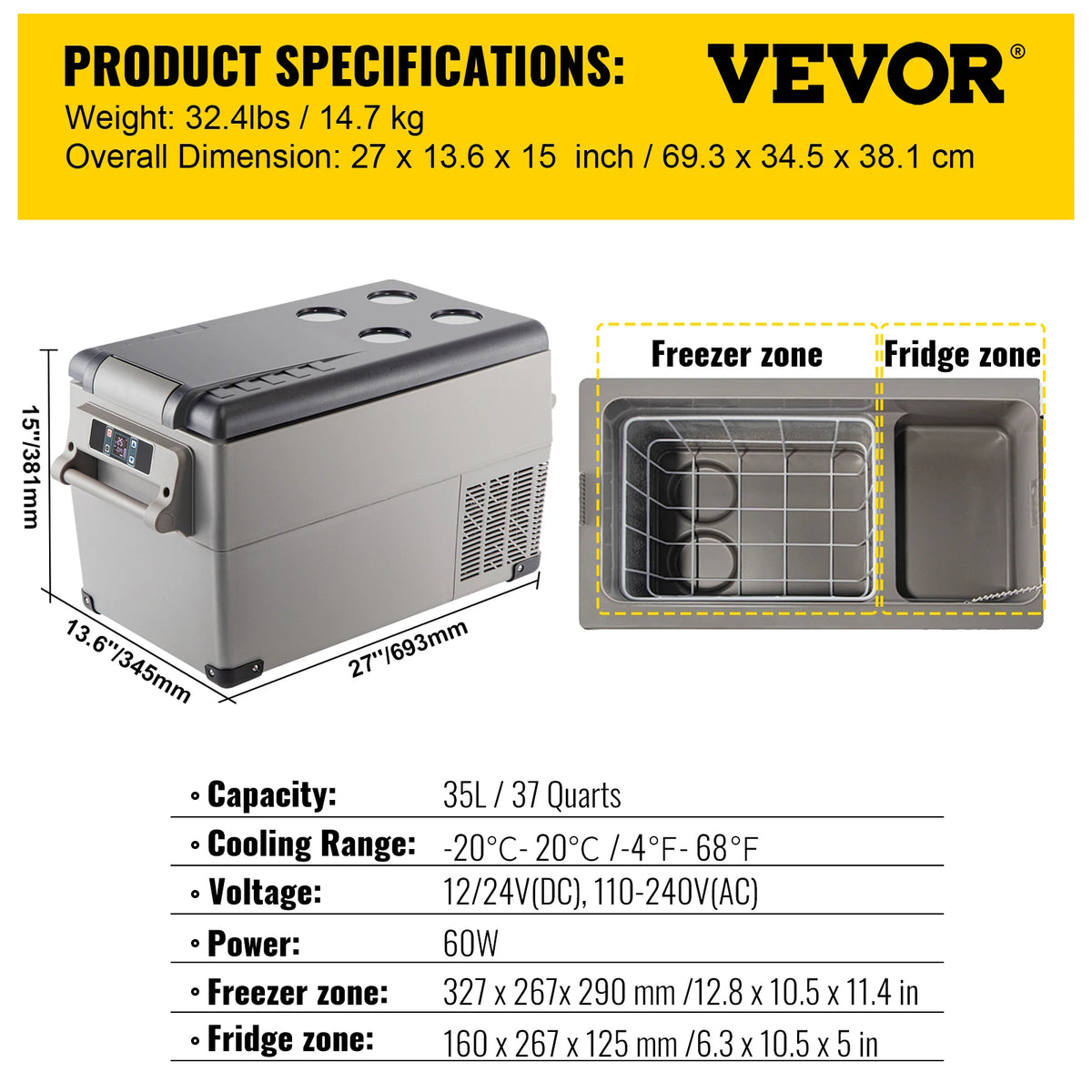 SIHAO Bärbar Kompressorkylbox 35L-55L för Bil och Camping