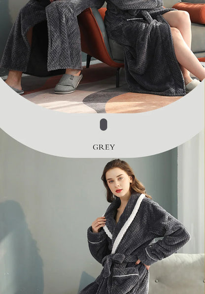 Female Autumn and Winter Warm Long Coral Velvet Thick Couple Bath Bathrobes Men Women Pajamas Shower Robe Bath Towels For Adults