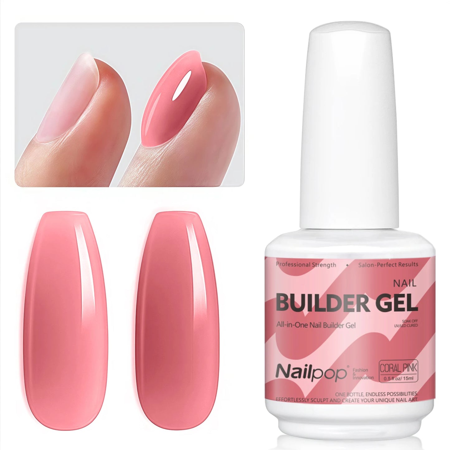 Nailpop Builder Nail Gel 4 Colors Base Coat Strengthener Thickening Extension Rhinestone Glue Gel Polish Brush in Bottle 15ml