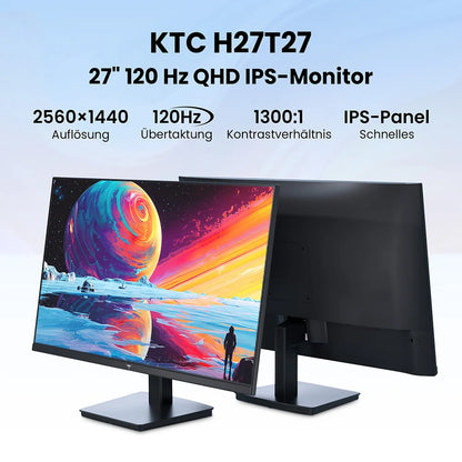 KTC H27T27 Kontorsmonitor 27" 2K QHD – Fast IPS 120Hz OC HDR FreeSync G-Sync 99% sRGB Ramlös VESA EU-lager