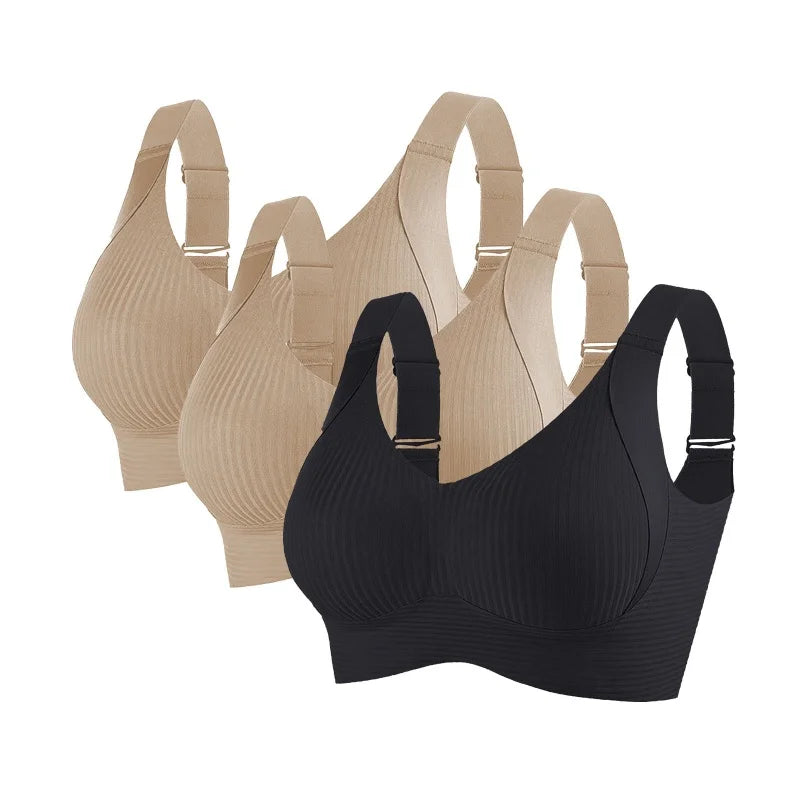 3Pcs/Set Women's Push-Up Bra Non-wire Lift Bra Seamless Underwear V-Neck Ribbed Bralette Plus Size Sexy Lingerie M-4XL Intimates