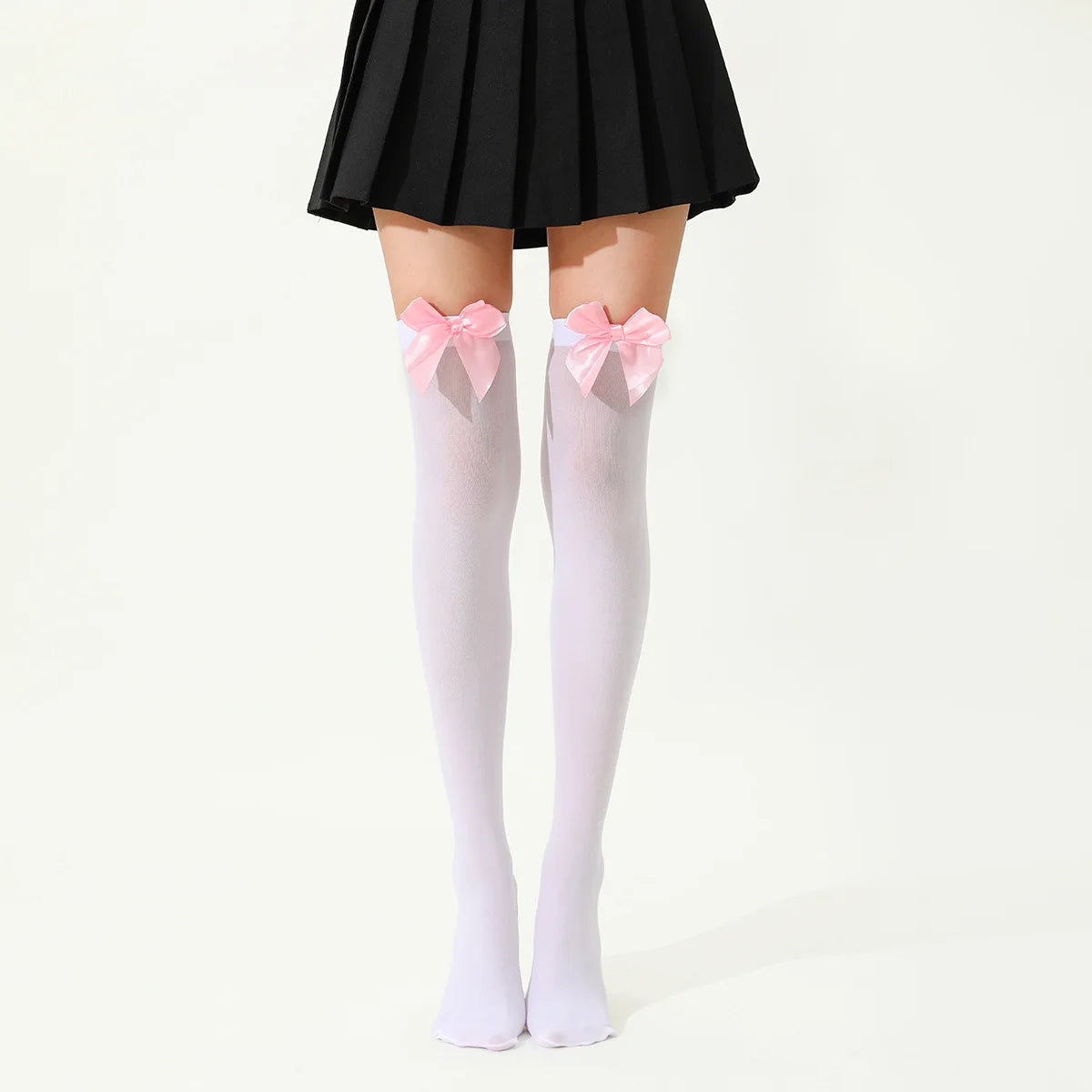 Dam Overknee Strumpor med Satinrosett – Elastiska Spets Tights Kväll & Fest, 3 Färger