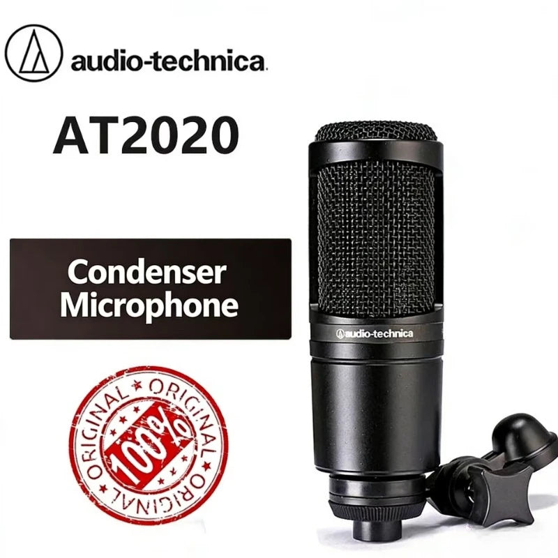 Original Audio Technica AT2020 Cardioid Condenser Microphone Professional Studio XLR Mic for Podcasting Streaming Recording