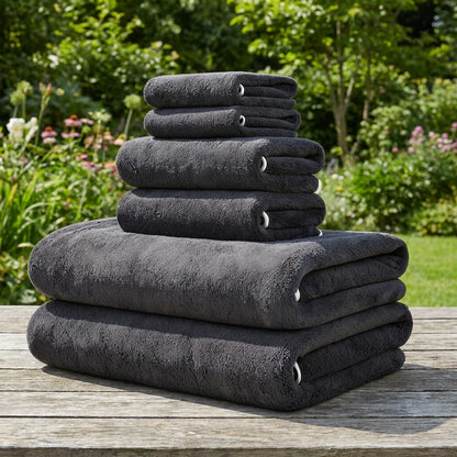 Luxury 6Pcs Towel Set 2 Bath 2 Hand 2 Face Microfiber Highly Absorbent Fast Drying Hotel Quality for Home Spa Bathroom