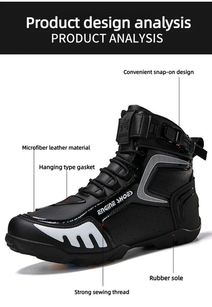 Men Leather Motos Breathable Anti Slip Wear-resistant Riders Boots Motorbike Racing Ankle Length Shoes 2026 New Motorcycle Boots