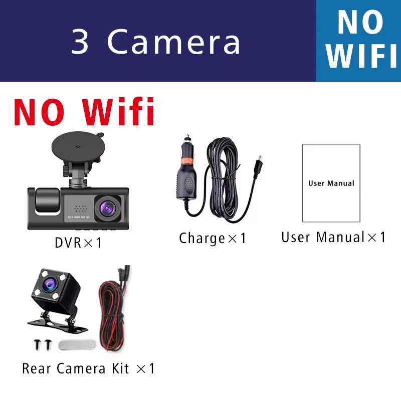 Wifi 3 Channel Dash Cam Three Way Car DVR Inside Vehicle Camera DVRs Recorder HD 1080P Video Mini Registrator Dashcam Camcord