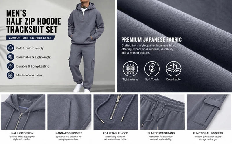Customized Print Men Tracksuit 2 Pieces Half Zipper Athletic Hoodies Sweatpants Women Training Casual Running Jogging Suit Sets