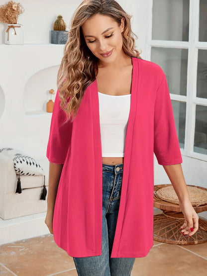 Dam Plus Size Elegant Kofta – Halvlång 3/4-ärm Hög Stretch Öppen Casual Höst/Vinter, 9 Färger XL–4XL