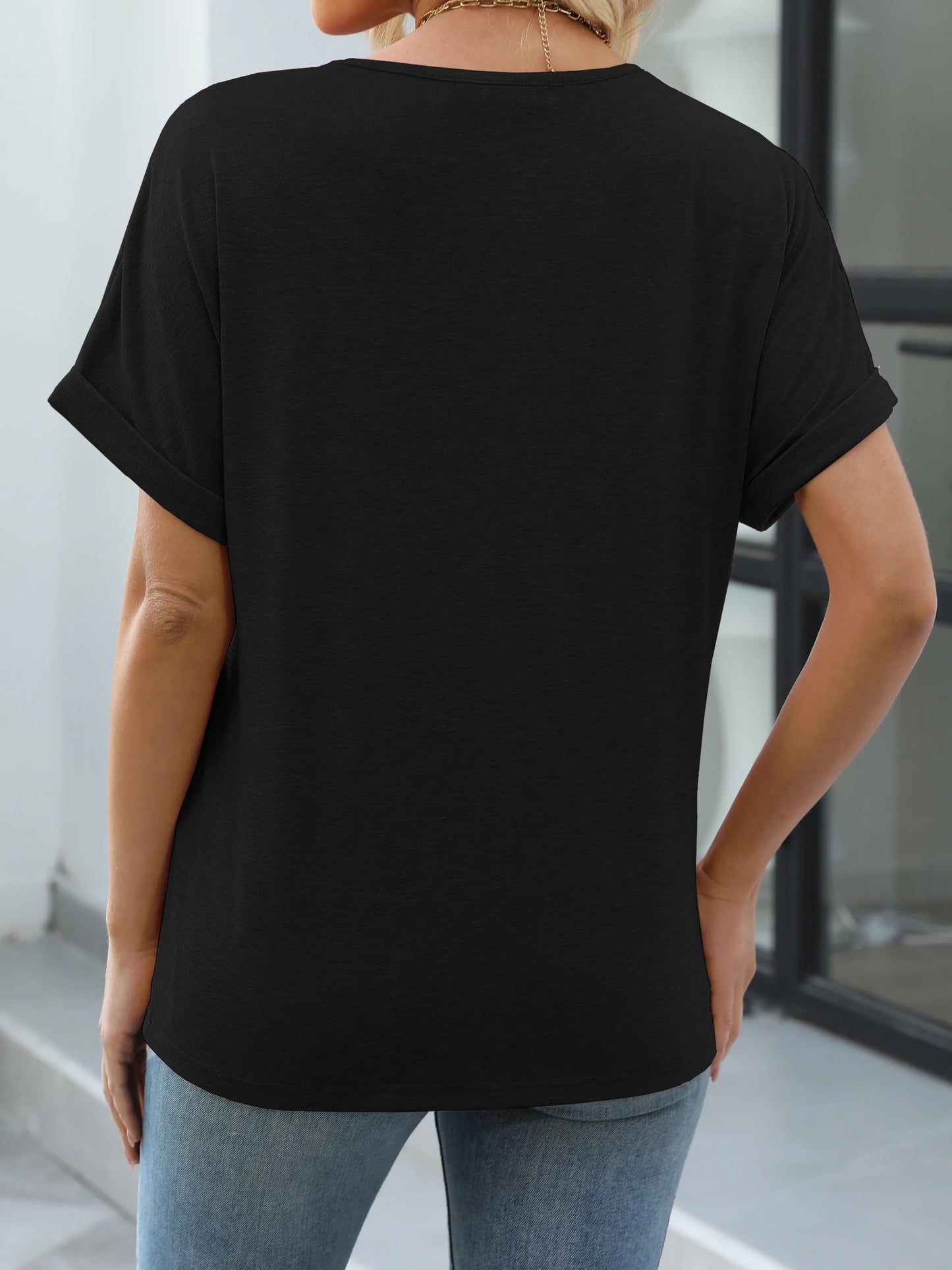 Casual Women Short Sleeve T shirt for Summer Sexy V-Neck Solid Loose Daily Office Lady Tee Tops 2025 Fashion t shirt