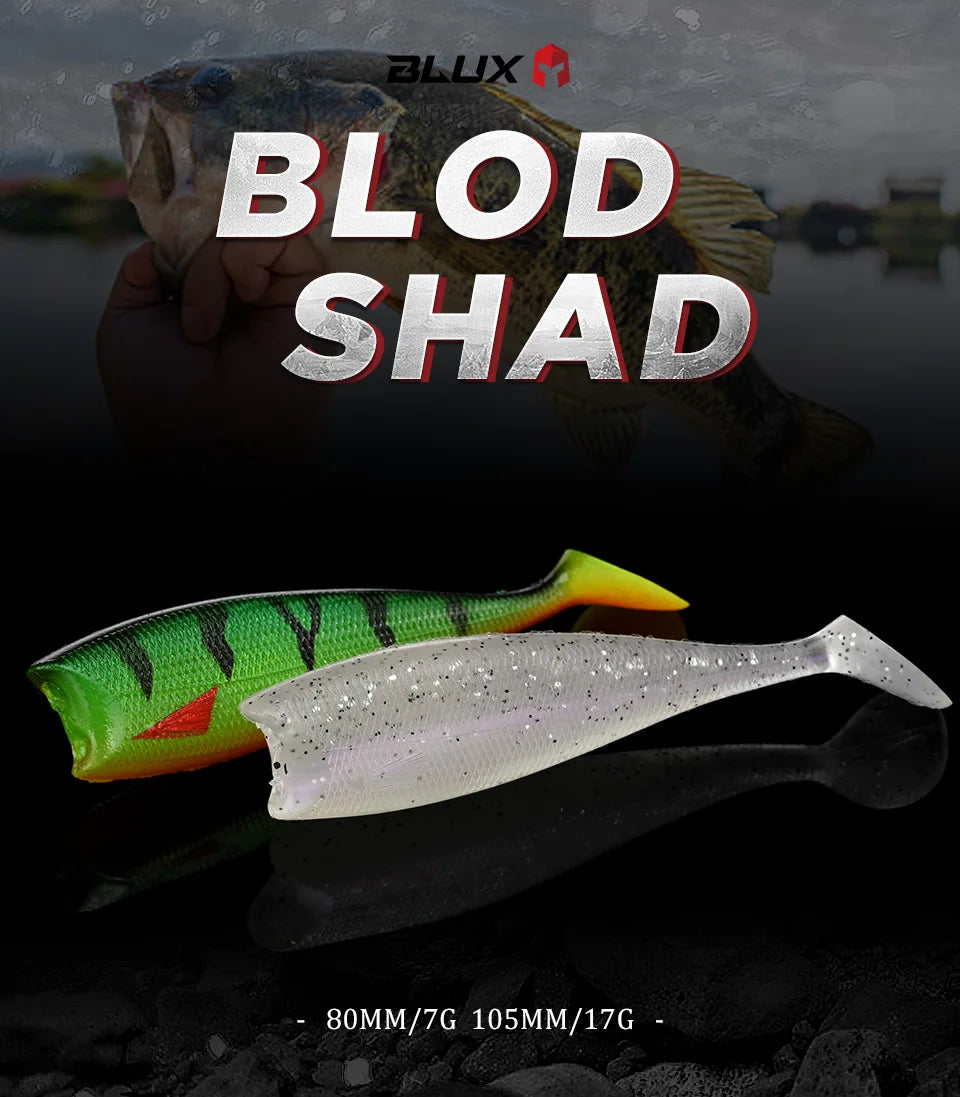 BLUX BLOD SHAD 80mm 105mm Soft Fishing Lure Jighead Black Tail Minnow Artificial Silicone Bait Saltwater Sea Bass Swimbait Gear