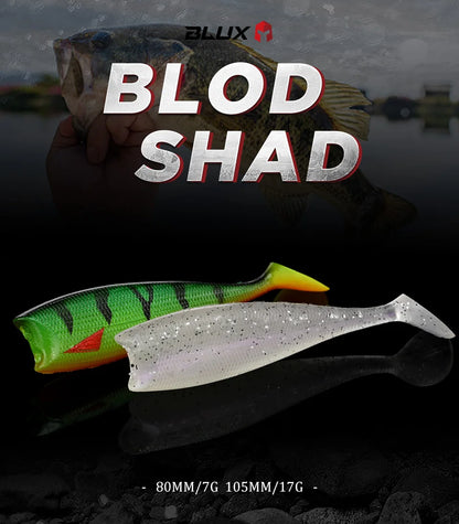 BLUX BLOD SHAD 80mm 105mm Soft Fishing Lure Jighead Black Tail Minnow Artificial Silicone Bait Saltwater Sea Bass Swimbait Gear