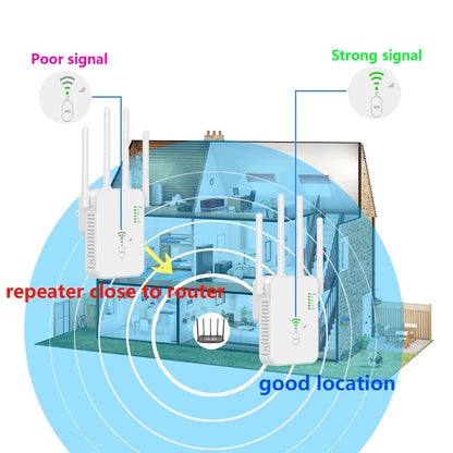 1200Mbps Wireless WiFi Repeater 5Ghz  Router WiFi Extender Amplifier 2.4G/5GHz Wi-Fi Signal Booster Long Range Network Receiver