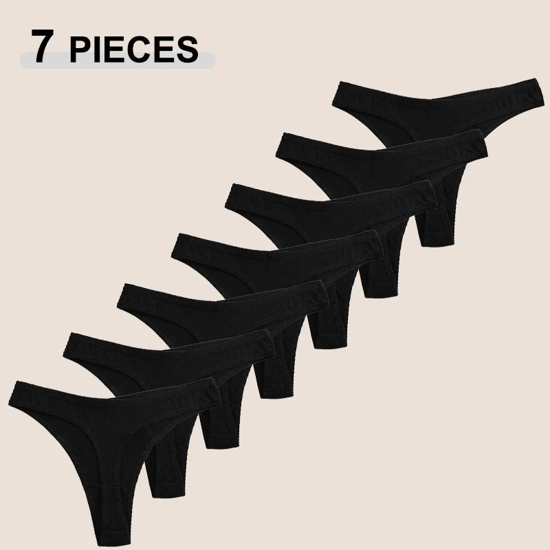 7Pcs/Set Seamless Cotton Panties For Women Sexy Low Waist Cotton Soft Thongs Ladies Solid Color Underpants Breathable G-strings